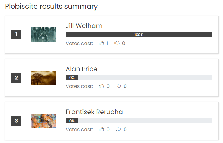 Summary of the plebiscite results - visible to users.