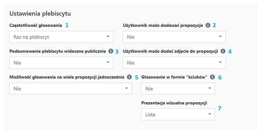 Ustawienia plebiscytu dotyczące głosowania.