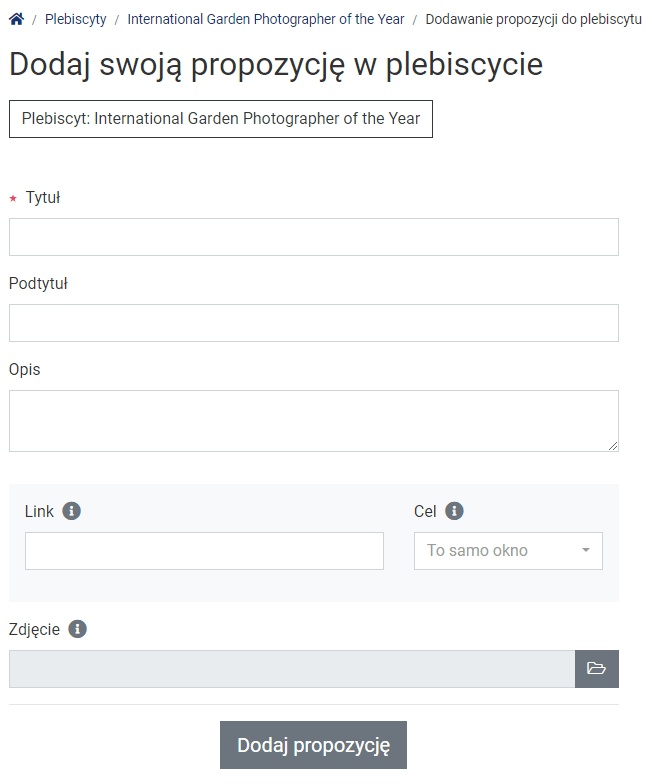 Formularz dodawania zdjęcia do propozycji.