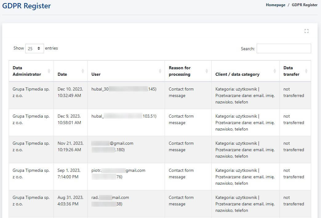 GDPR Registry in CMS 4media