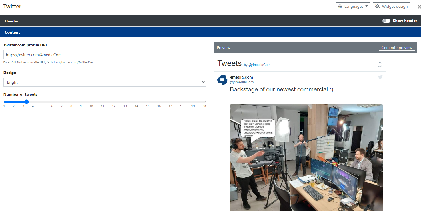twitter widget in CMS 4media