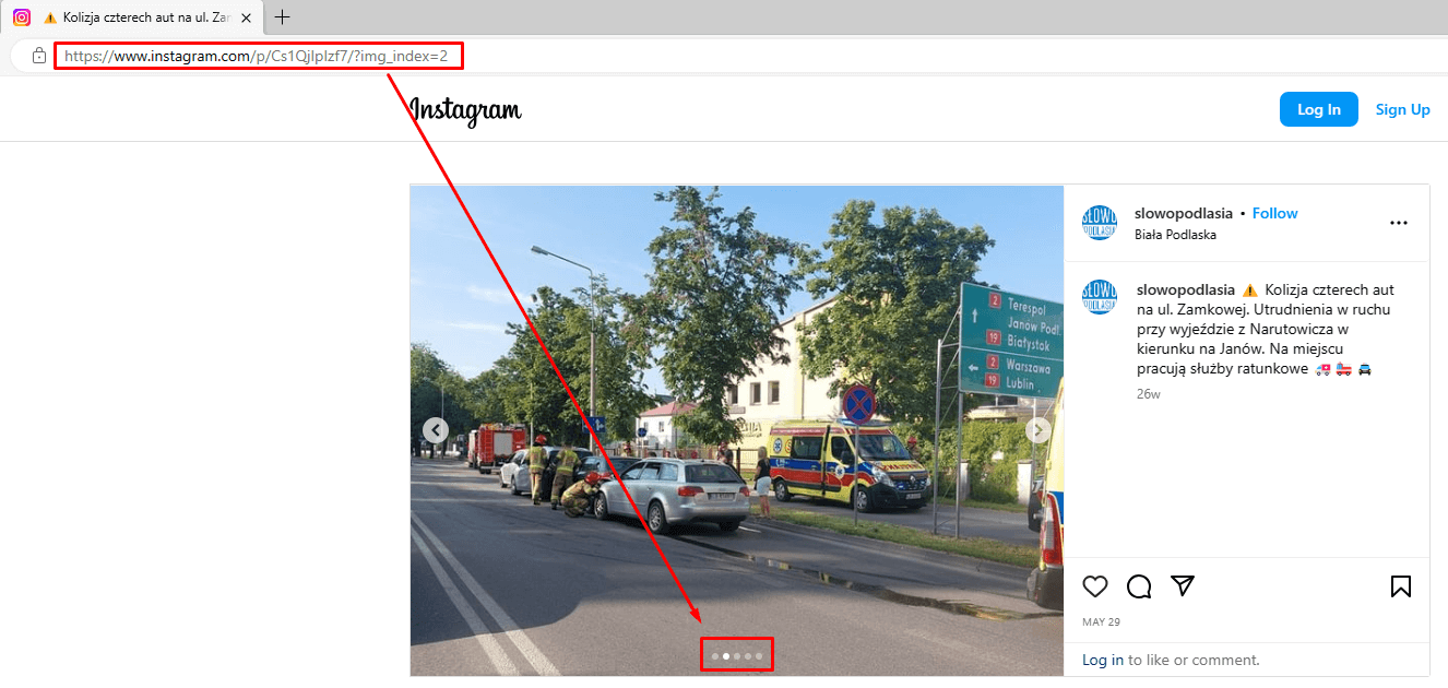 Każde zdjęcie w opublikowane w poście typu karuzela ma swój unikalny adres url. Kończący się adres na np. index=2 oznacza, że jest to drugie zdjęcie w karuzeli