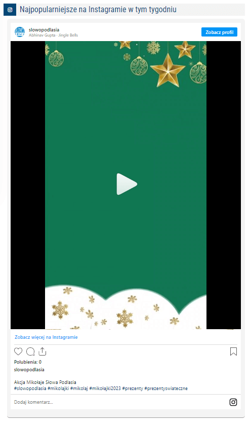 Widget Instagram - widok po rozwinięciu posta