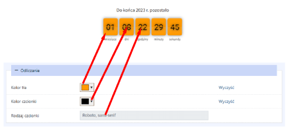 Przykładowe ustawienia wyglądu widgetu Odliczanie