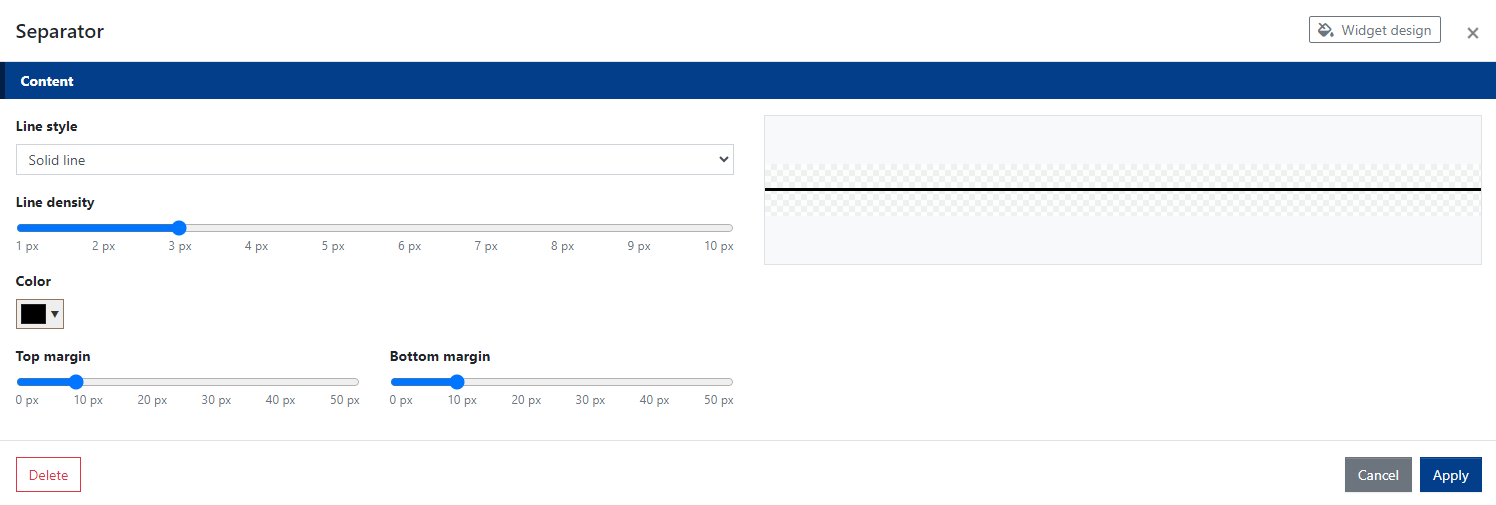 Separator Widget Settings