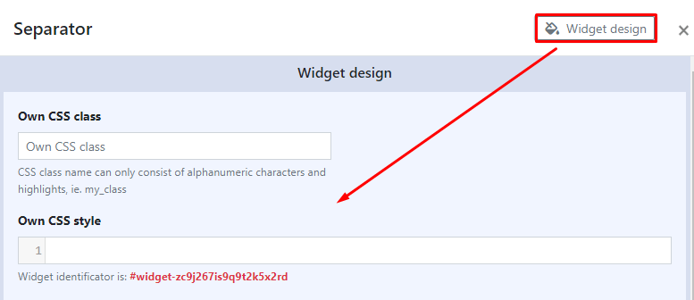 Separator Widget CSS Class Settings