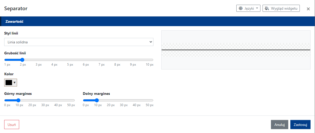 Ustawienia widgetu Separator