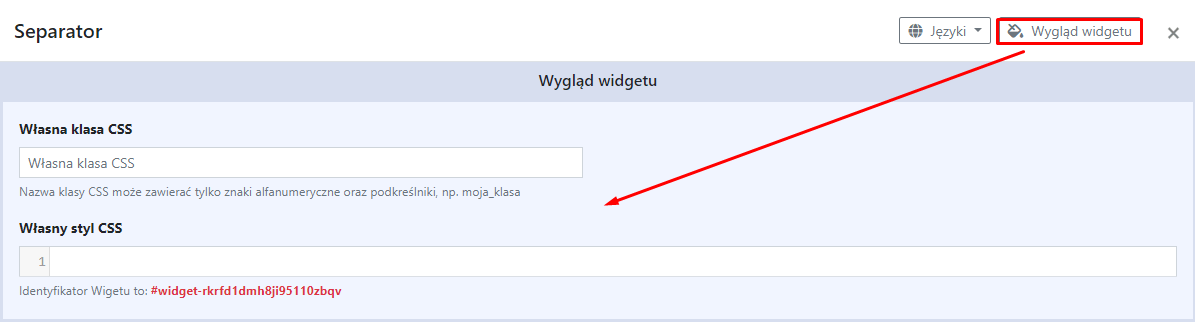 Ustawienia klas CSS widgetu Separator