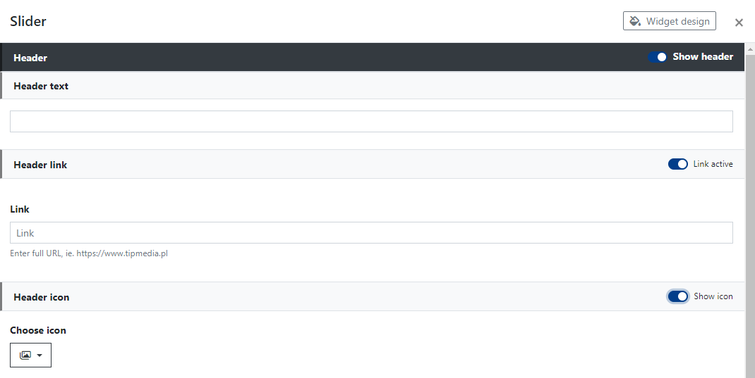 Slider Widget Header Settings