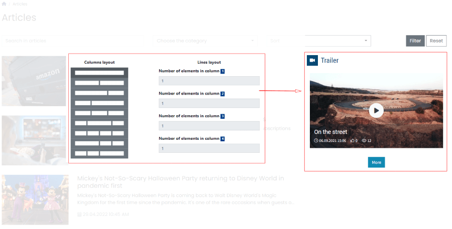 Example appearance of the widget with a column layout: 1 column and 1 element in the column.