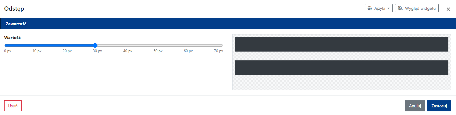 Ustawienia widgetu Odstęp