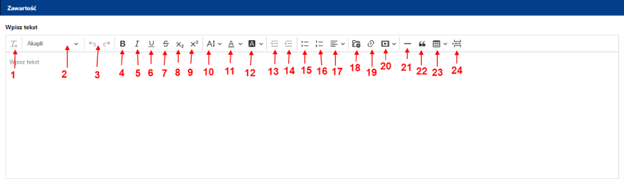Funkcje wizualnego edytora tekstowego w widgecie Tekst