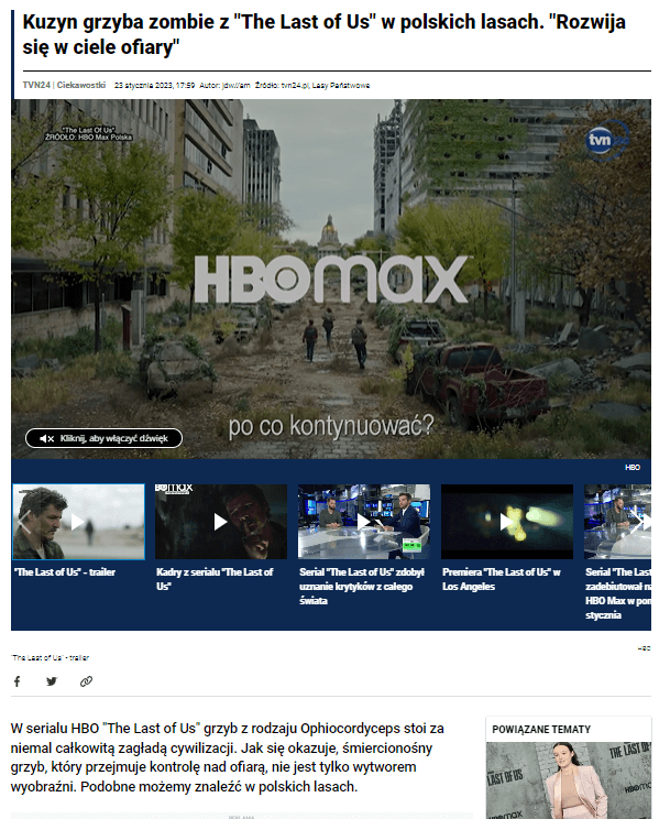 Przykład artykułu na temat The Last of Us opublikowanego na portalu TVN24