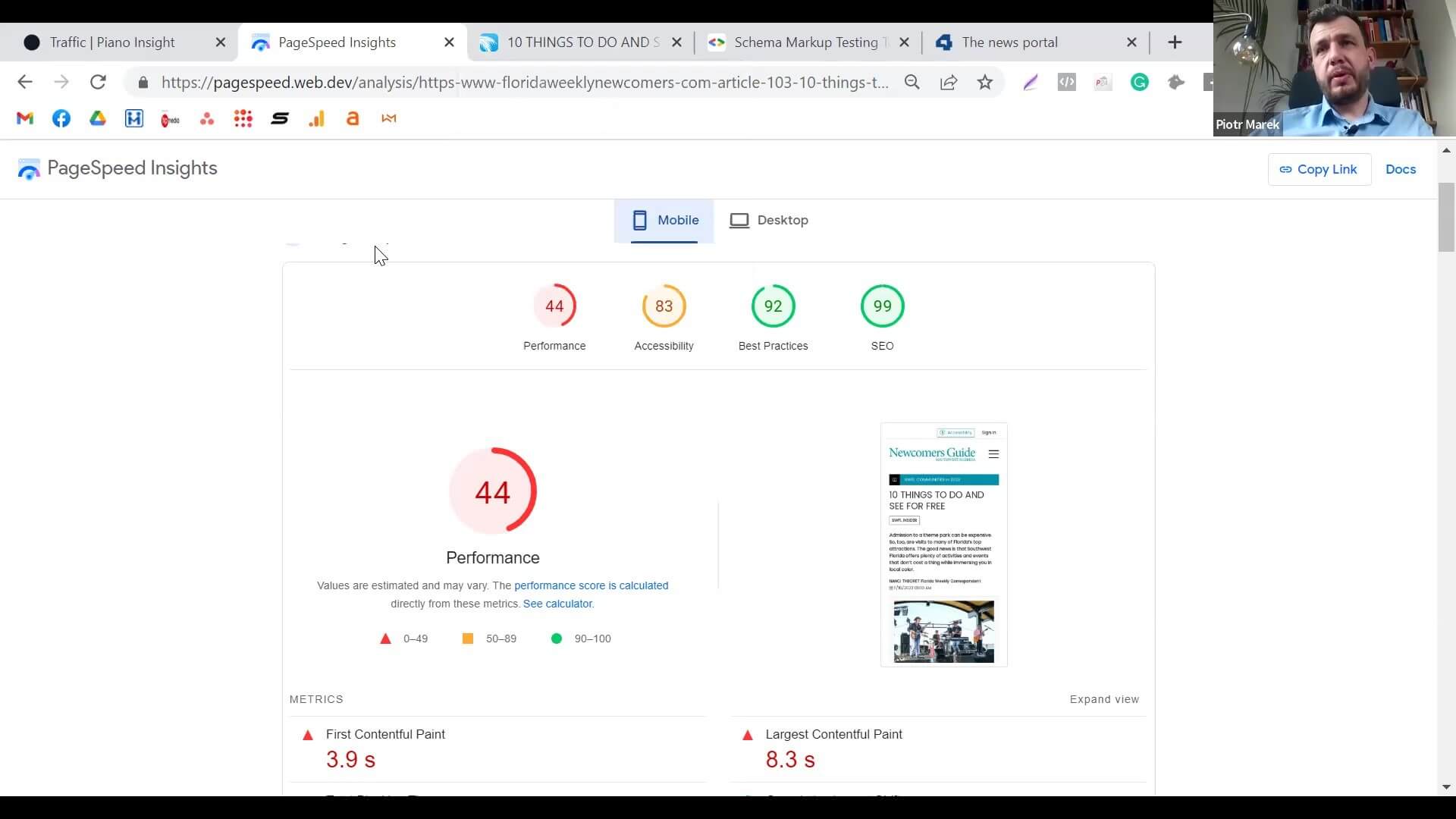 Page Speed Insights Performance Score testing CMS 4media