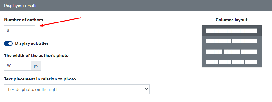 Authors Widget: Displaying results, number of authors