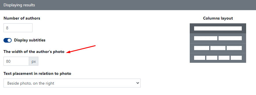 Authors Widget: Displaying results, width of author's photo
