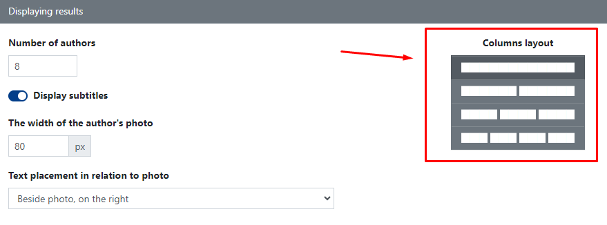 Authors Widget: Displaying results, columns layout