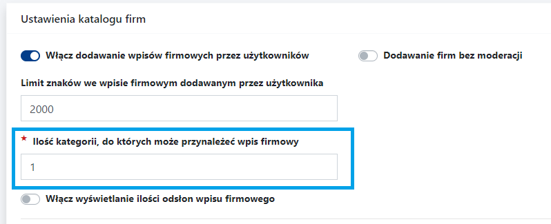ustawienia globalne katalog firm
