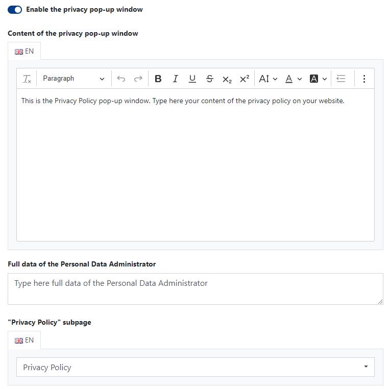 Editing the Data Protection Access Window