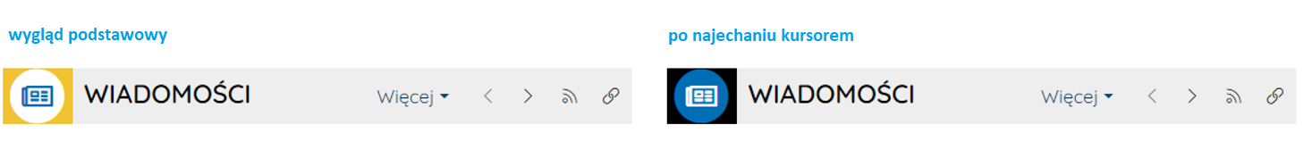 Icon appearance in the header – default (left) and on hover (right).