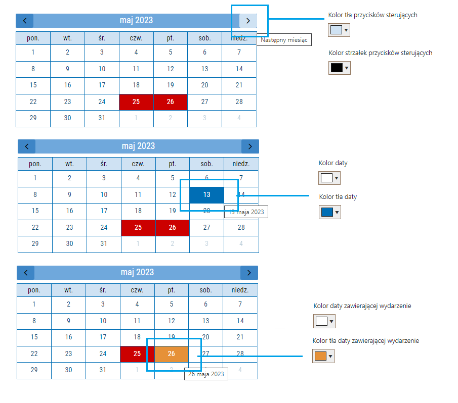 Widget element settings – event calendar.