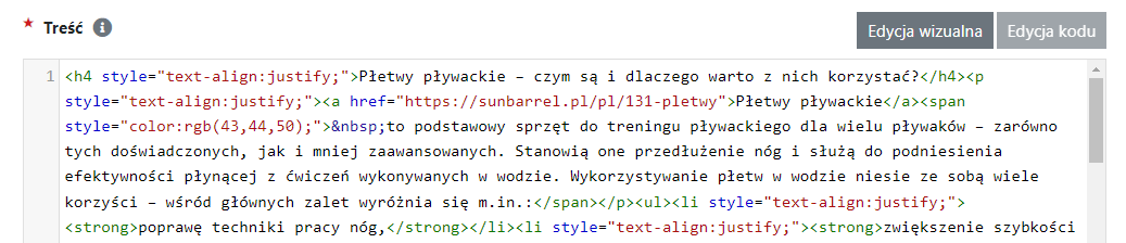 edycja kodu w formacie html