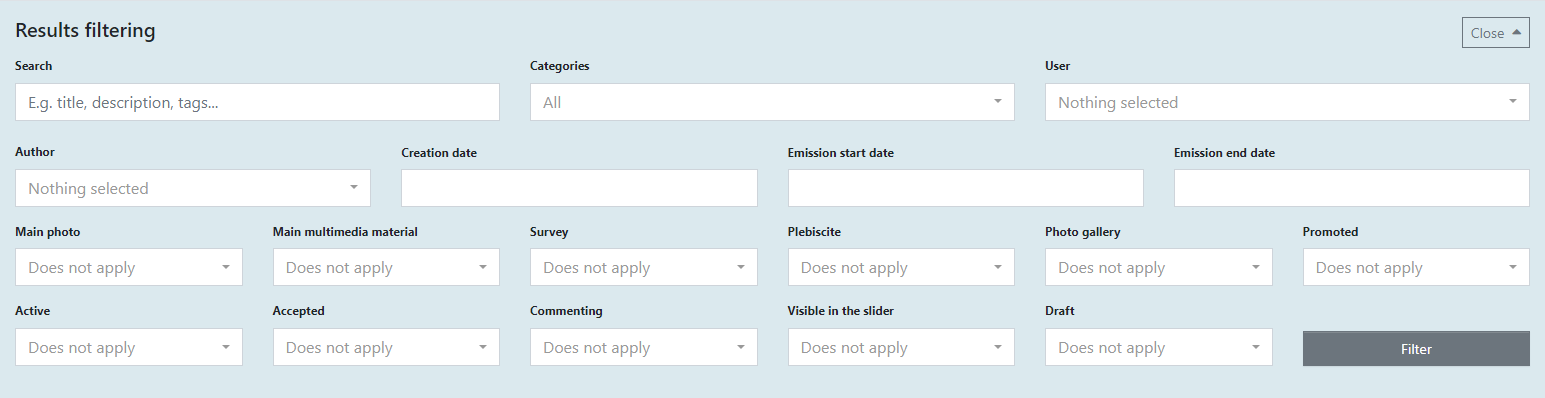 Filtering in the Article Module