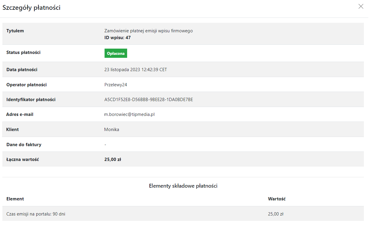 szczegóły płatności cms 4media