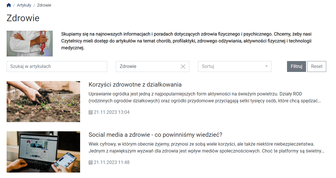 Kategoria Zdrowie na portalu informacyjnym ze zdjęciem głównym i opisem CMS 4media