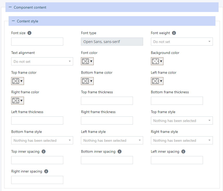 Available content style settings in widgets.