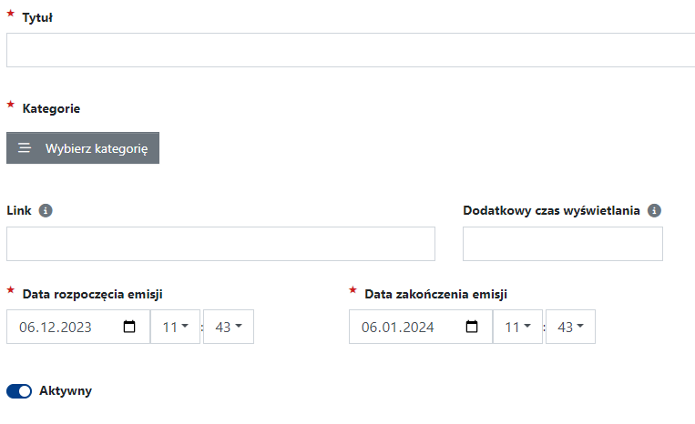 kreator dodawania nowej planszy w CMS 4media