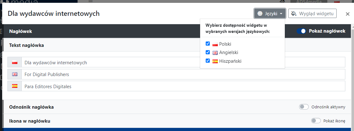 Edycja widgetu w różnych wersjach językowych