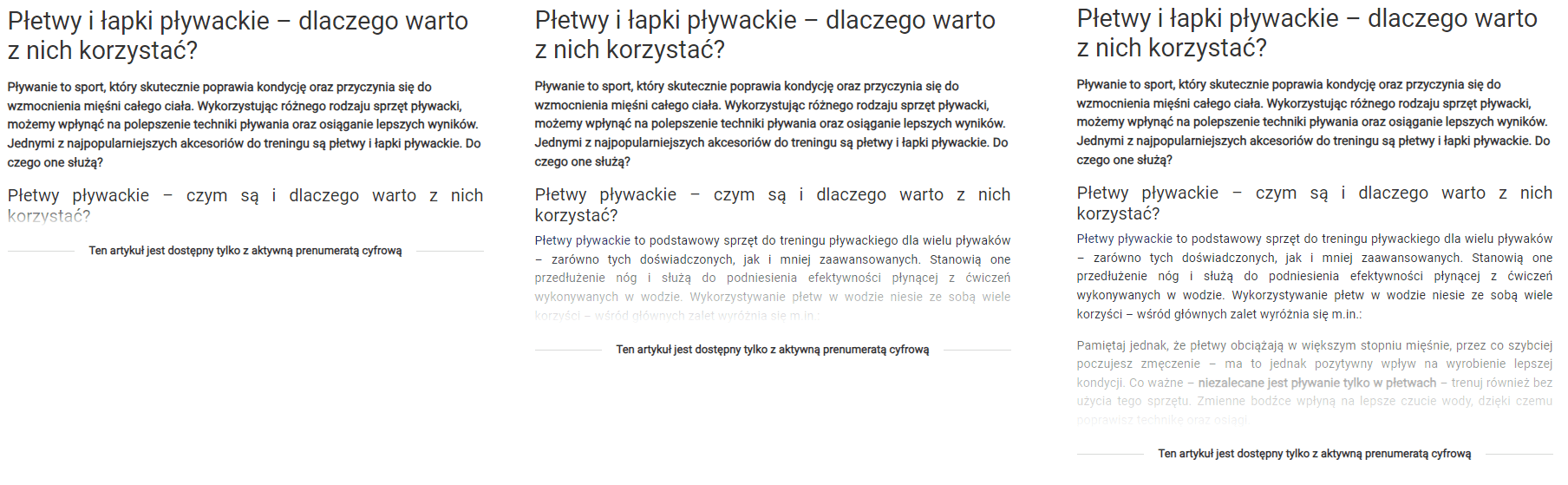 Widok blokady Paywall po 1, 2 i 3 akapicie