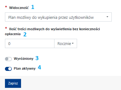 Ustawienia planu subskrypcji Paywall