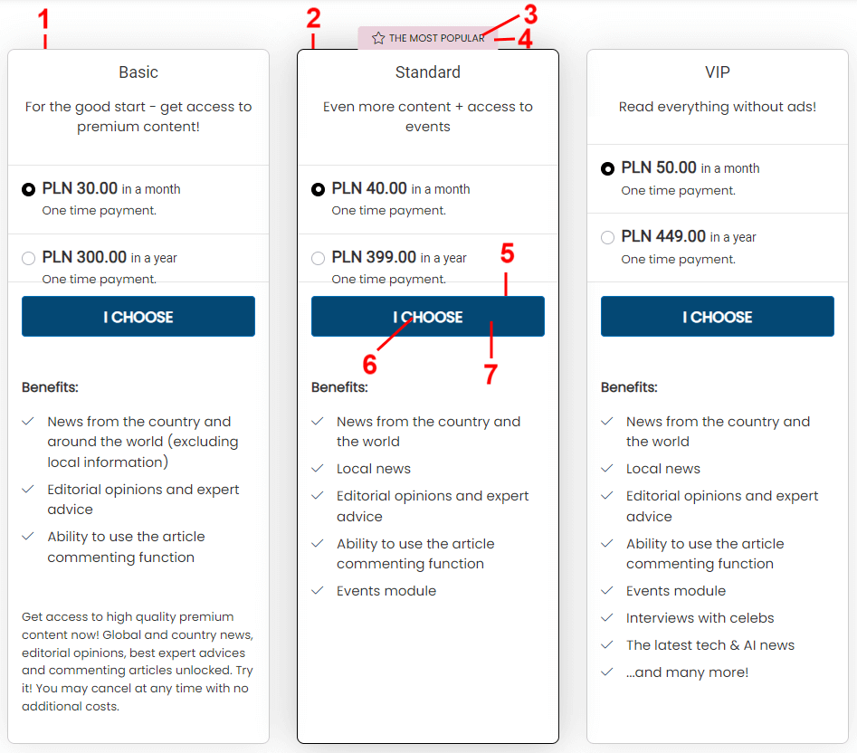 Subscription Plans Subpage